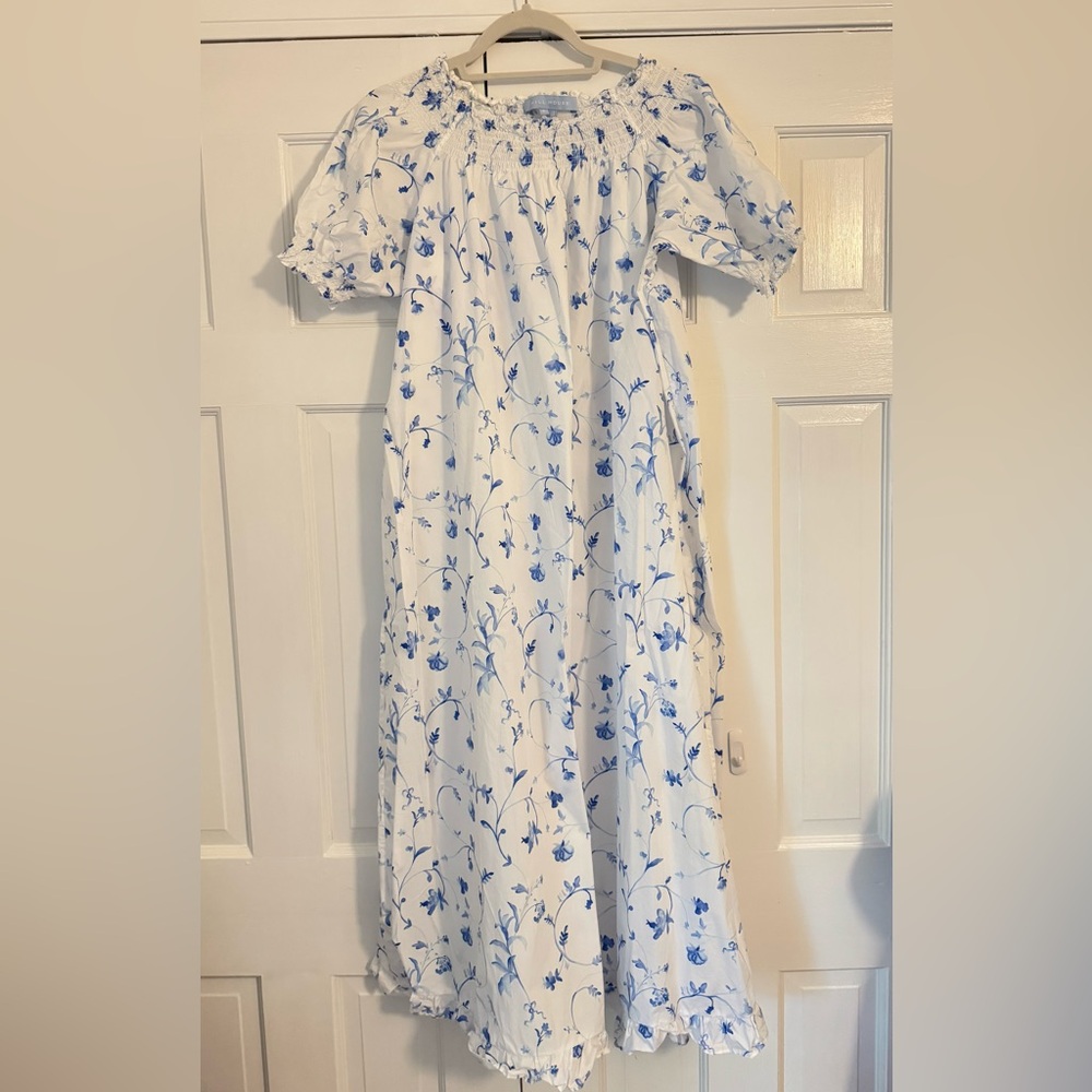 Hill House Blue and White Smocked Dress Size M